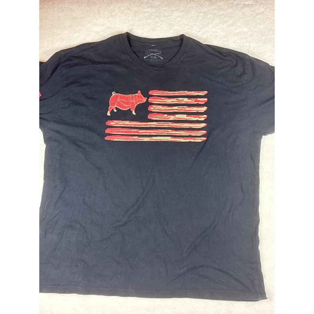 Grunt Style Mens XXXL Black Bacon Flag Pig Graphic T-Shirt Short Sleeve Tee